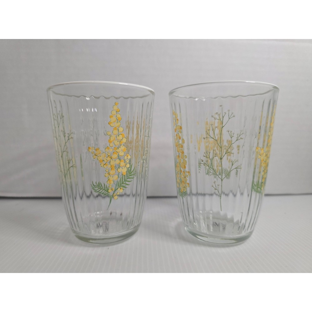 Rakle Floral Glass Tumblers Set of 2 Clear Yellow Fair Made in Turkey